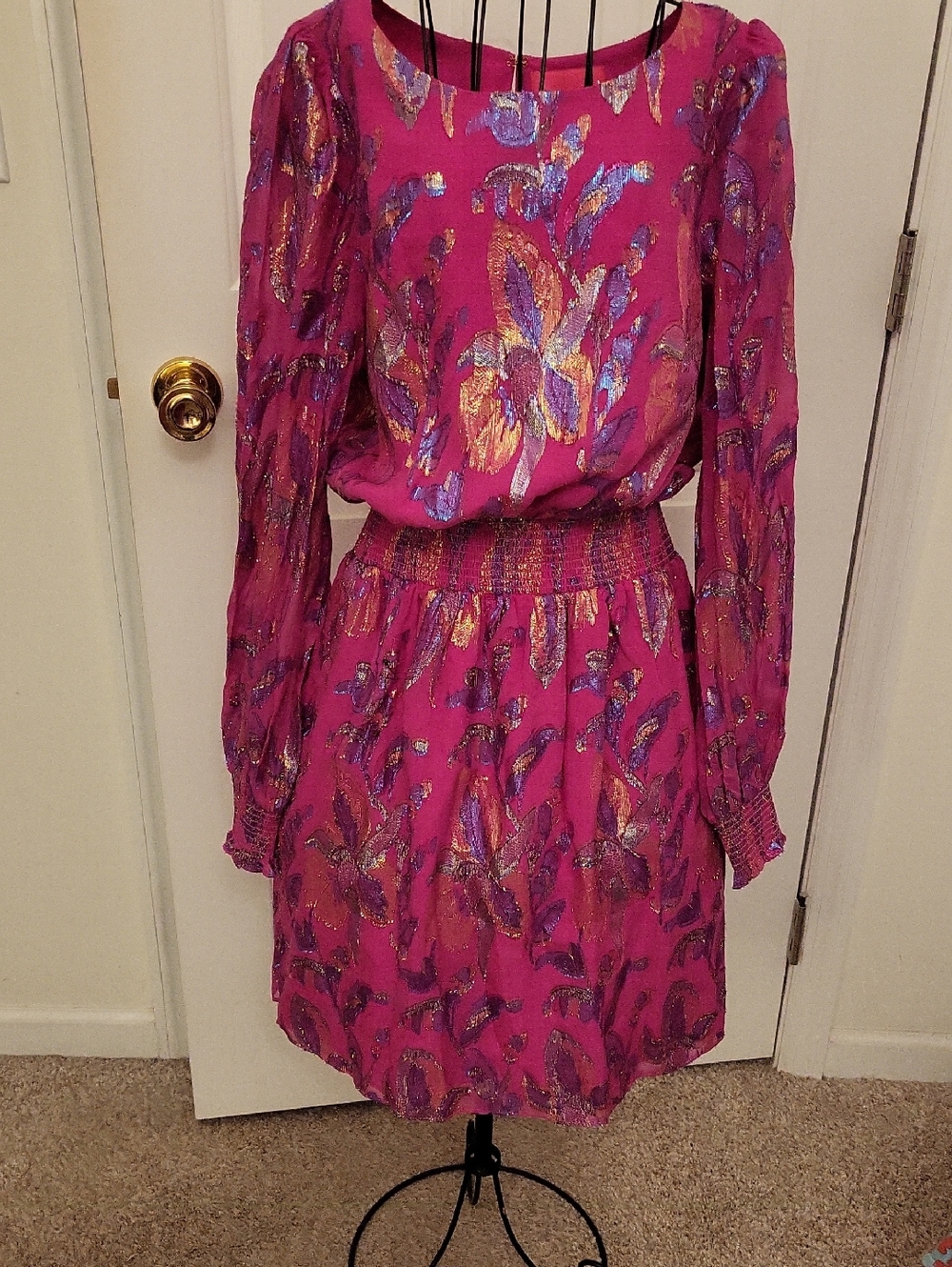 Lilly Pulitzer Cosita Magenta Metallic Floral Long-Sleeve Dress